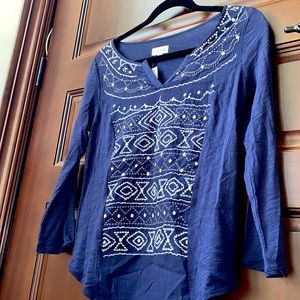 Maison Jules Aztec Inspired Blue Lone Sleeve Shirt